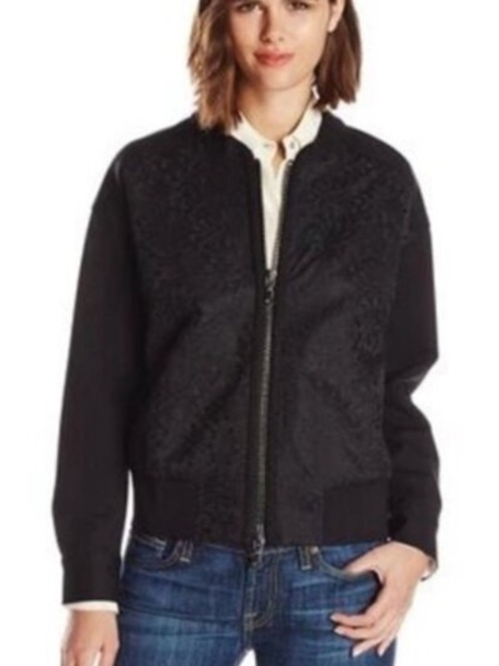 7 FOR ALL MANKIND SzS
LACE-OVERLAY FULL ZIP BOMBER jacket